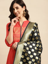 Black Semi Kataan Silk Bootidaar Dupatta With Golden Work