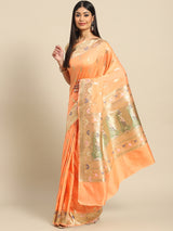 Peach Kataan Silk Alfi Saree