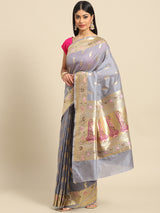 Light Grey Kataan Silk Alfi Saree
