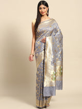 Grey Kataan Silk Alfi Saree
