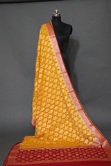 YELLOW CHIFFON CHAP DYE BANARASI SAREE