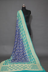 ROYAL BLUE AND GREY SHADED KHADDI BANDHEJ SAREE