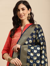Navy Semi Kataan Silk Bootidaar Dupatta