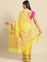 Yellow Banarsi Silk Saree With Tifli Border