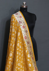 YELLOW KHADDI MUNGA CHAUTHERA(4) COLOR MEENAKARI SAREE