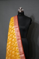 YELLOW CHIFFON CHAP DYE BANARASI SAREE