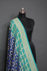ROYAL BLUE AND GREY SHADED KHADDI BANDHEJ SAREE