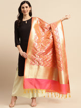 Peach Pink Semi Kataan Silk Bootidaar Dupatta