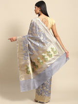 Grey Kataan Silk Alfi Saree