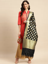 Black Semi Kataan Silk Bootidaar Dupatta With Golden Work