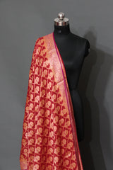 RED CHIFFON CHAP DYE BANARASI SAREE