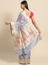 Light Grey Kataan Silk Alfi Saree