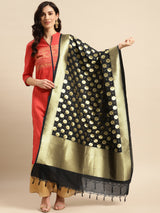 Black Semi Kataan Silk Bootidaar Dupatta With Golden Work