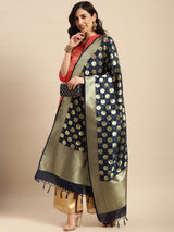 Navy Semi Kataan Silk Bootidaar Dupatta