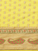 Yellow Banarsi Silk Saree With Tifli Border