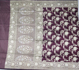 Pure Kataan Silk Jangla Wine Banarasi Saree