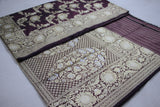 Pure Kataan Silk Jangla Wine Banarasi Saree