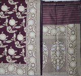 Pure Kataan Silk Jangla Wine Banarasi Saree