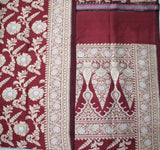 Pure Kataan Silk Jangla Red Banarasi Saree