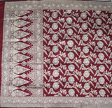 Pure Kataan Silk Jangla Red Banarasi Saree