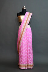 Pink Khaddi Georgette Alfi Meenakari saree