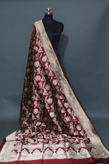 Pure Kataan Silk Jangla Red Banarasi Saree