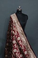 Pure Kataan Silk Jangla Red Banarasi Saree