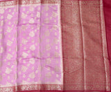 PINK AND RED MUGA CONTRAST DYE BANARASI SAREE
