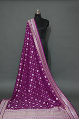 Purple Sona Rupa Cutwork Khaddi Muga Banarasi Saree