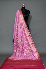 PINK AND RED MUGA CONTRAST DYE BANARASI SAREE
