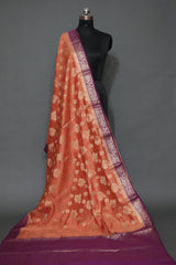 PEACH AND RANI PINK MUGA CONTRAST DYE BANARASI SAREE