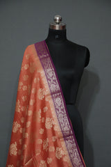 PEACH AND RANI PINK MUGA CONTRAST DYE BANARASI SAREE