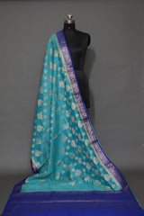 BLUE AND NAVY MUGA CONTRAST DYE BANARASI SAREE