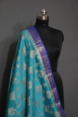 BLUE AND NAVY MUGA CONTRAST DYE BANARASI SAREE