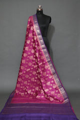 RANI PINK AND PURPLE MUGA CONTRAST DYE BANARASI SAREE