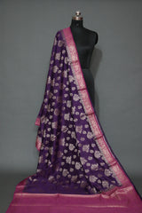 PURPLE AND PINK MUGA CONTRAST DYE BANARASI SAREE