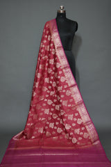 RED AND RANI PINK MUGA CONTRAST DYE BANARASI SAREE
