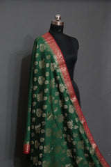 Bottle Green and Red Muga Contrast Dye Banarasi Saree
