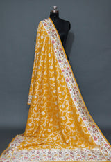 YELLOW KHADDI MUNGA CHAUTHERA(4) COLOR MEENAKARI SAREE