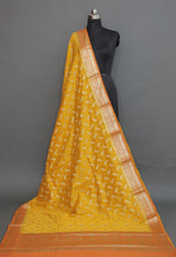 YELLOW COTTON SILK ZARI BOOTI CUT WORK SAREE