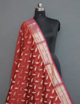 RED COTTON SILK ZARI BOOTI CUT WORK SAREE