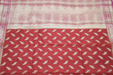 RED COTTON SILK ZARI BOOTI CUT WORK SAREE