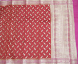 RED COTTON SILK ZARI BOOTI CUT WORK SAREE