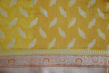YELLOW COTTON SILK ZARI BOOTI CUT WORK SAREE
