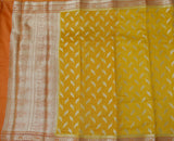 YELLOW COTTON SILK ZARI BOOTI CUT WORK SAREE