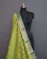 GREEN COTTON ZARI BOOTI CUT WORK CONTRAST DYE SAREE