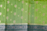 GREEN COTTON ZARI BOOTI CUT WORK CONTRAST DYE SAREE