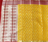 YELLOW COTTON FLORAL JAAL CUTWORK SAREE