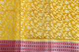 YELLOW COTTON FLORAL JAAL CUTWORK SAREE