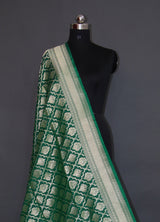 Bottle Green Floral Jaal Kataan Saree